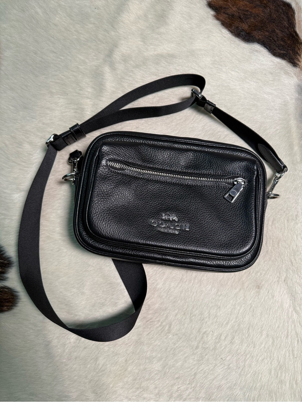 Coach Black Pebbled Leather Crossbody Camera Bag